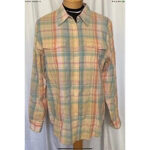 Lauren Ralph Lauren Linen Women’s Plaid Pastel Plaid Button Up Shirt Sz Lg